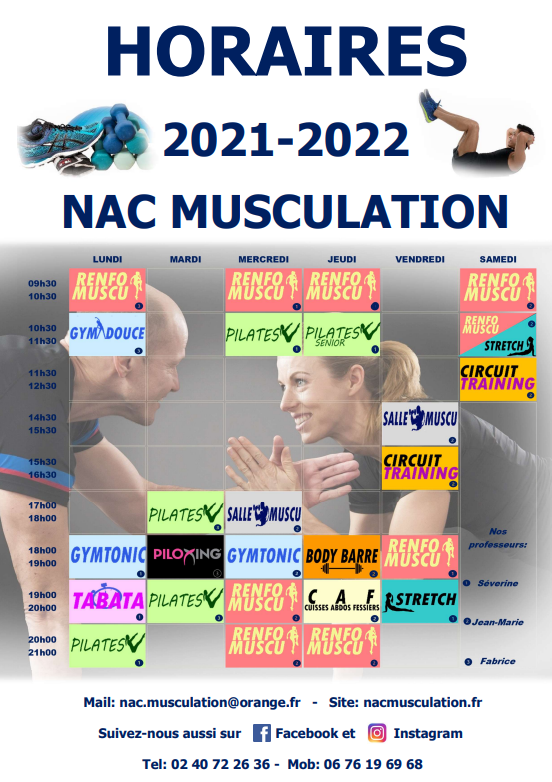 Affiche horaire nac musculation